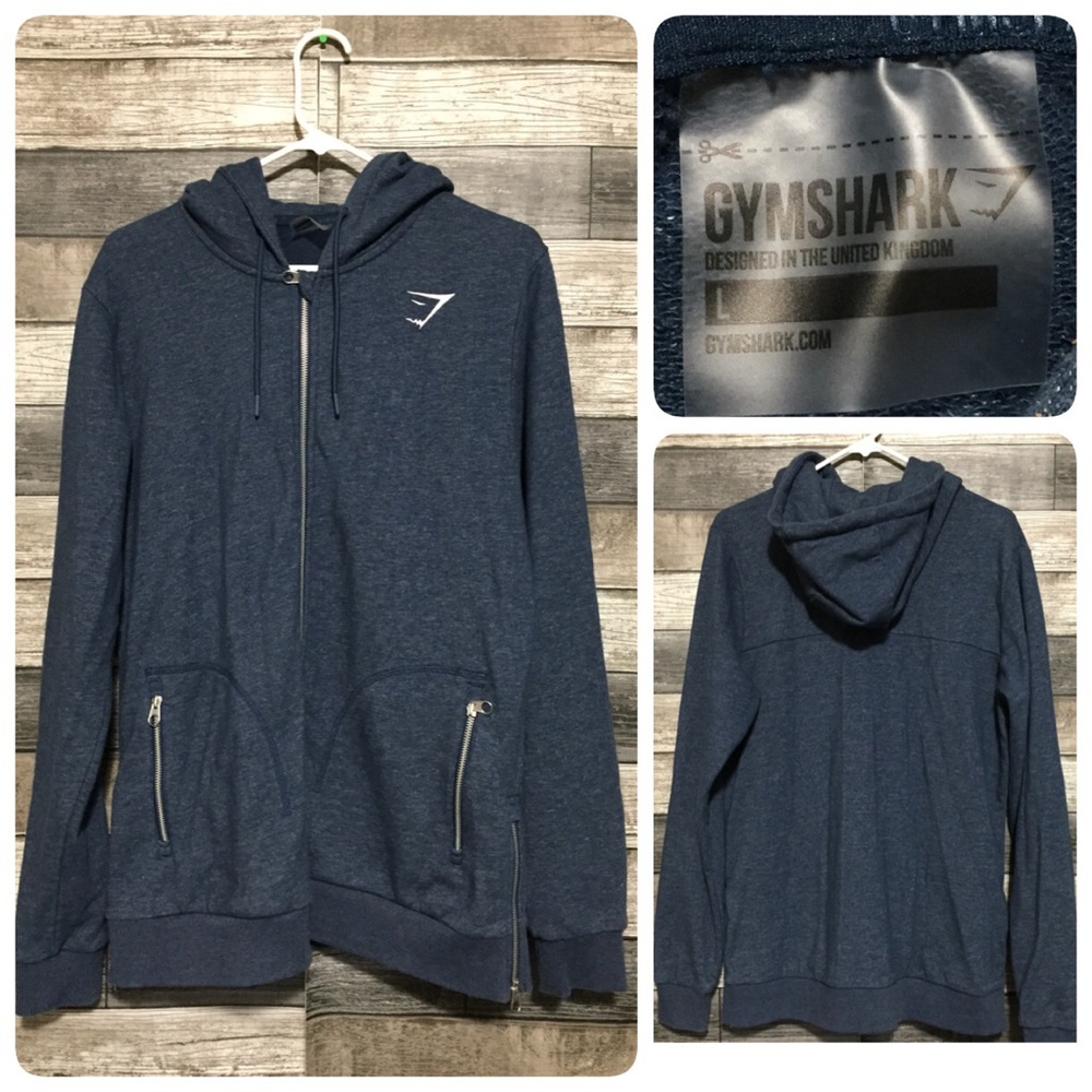 Gymshark Long Hoodie Sweatshirt Women’s L Blue Full Zip Side Zippers